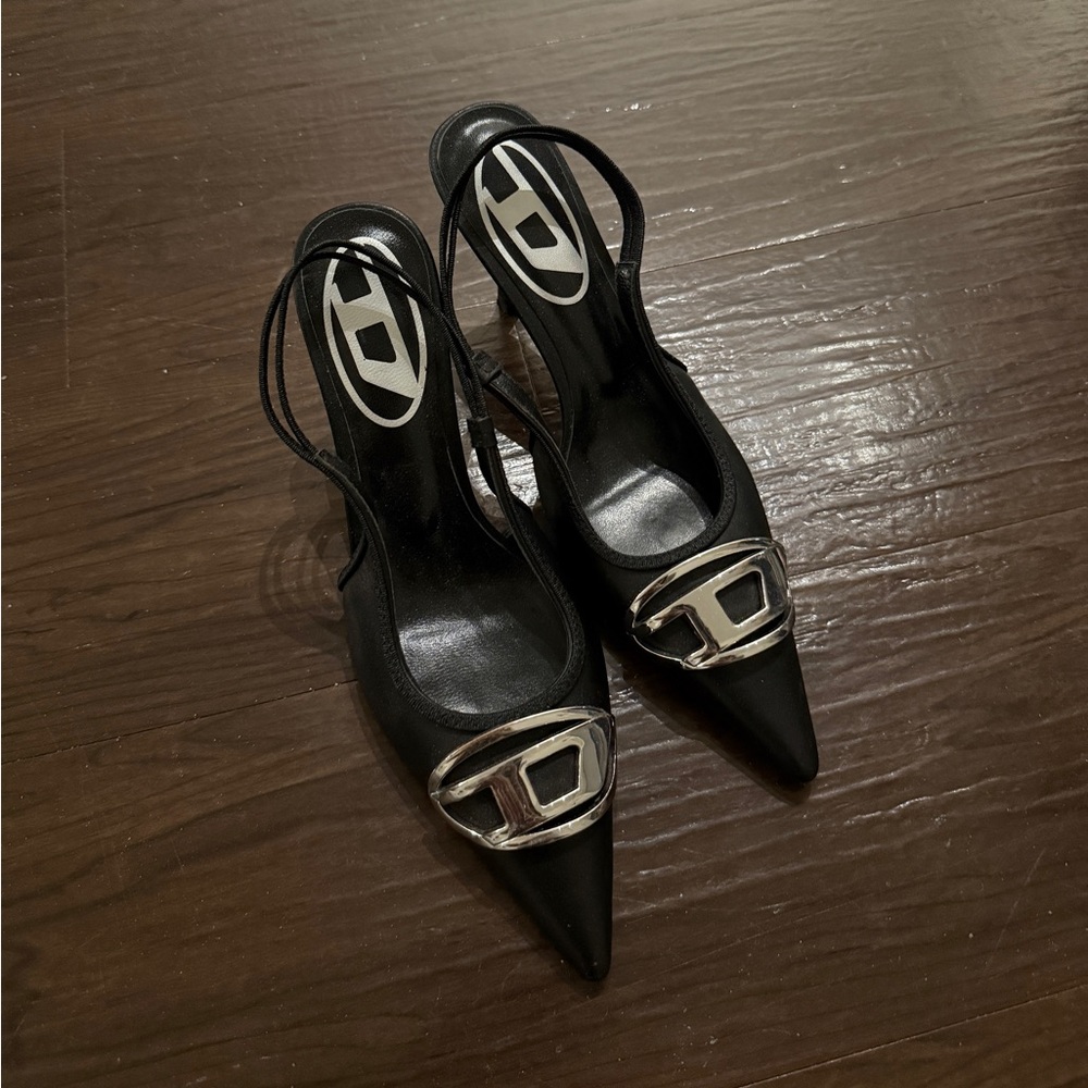 Diesel Black Heels with Silver Accents